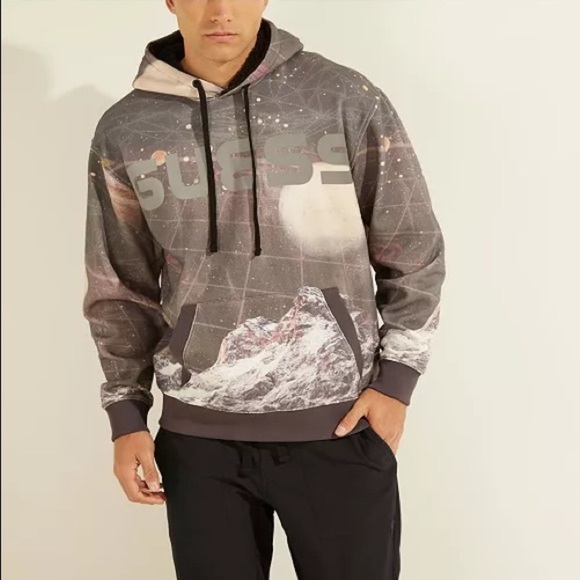 New GUESS Roy Fleece Space Gray Hoodie SZ XS - Picture 5 of 8